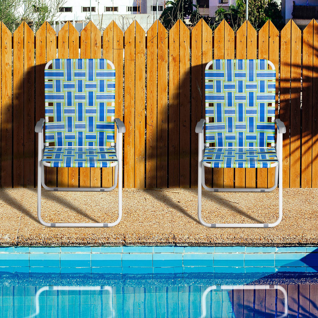 Folding Metal Webbed Outdoor Chair Set of 2 Blue X3707