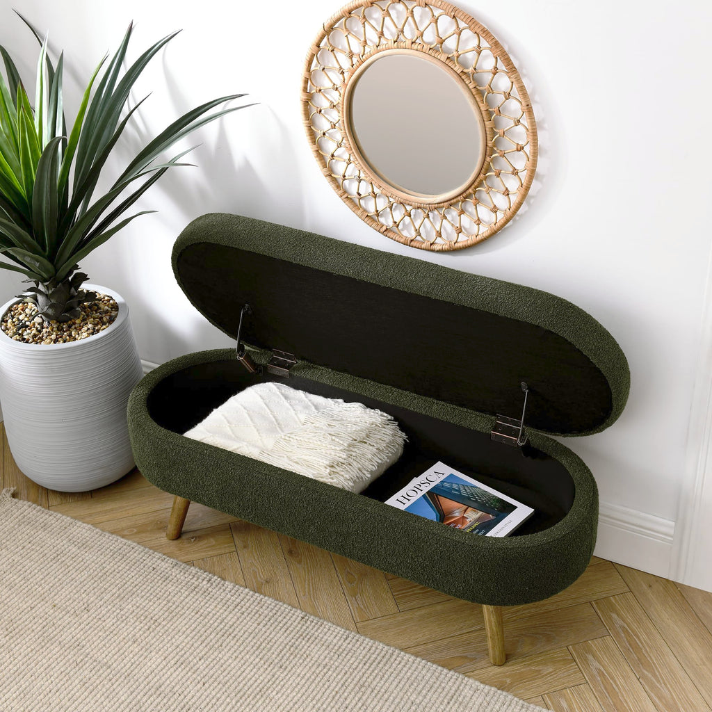 Oval Storage Bench with Rubber Wood Legs B730092
