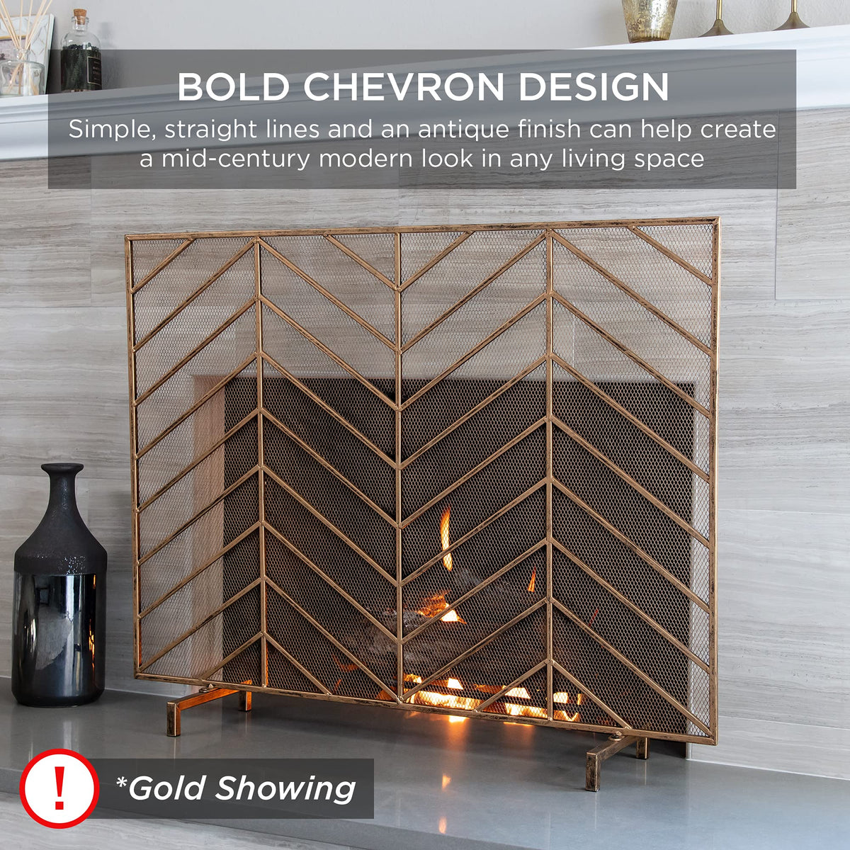 38x31in Wrought Iron Mesh Chevron Fireplace Screen D361906