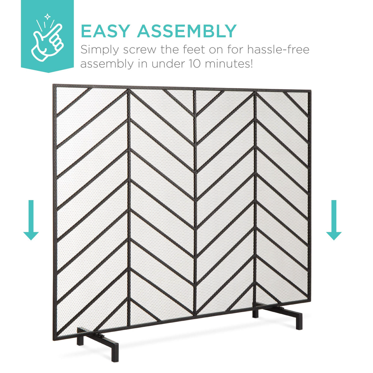 38x31in Wrought Iron Mesh Chevron Fireplace Screen D361906