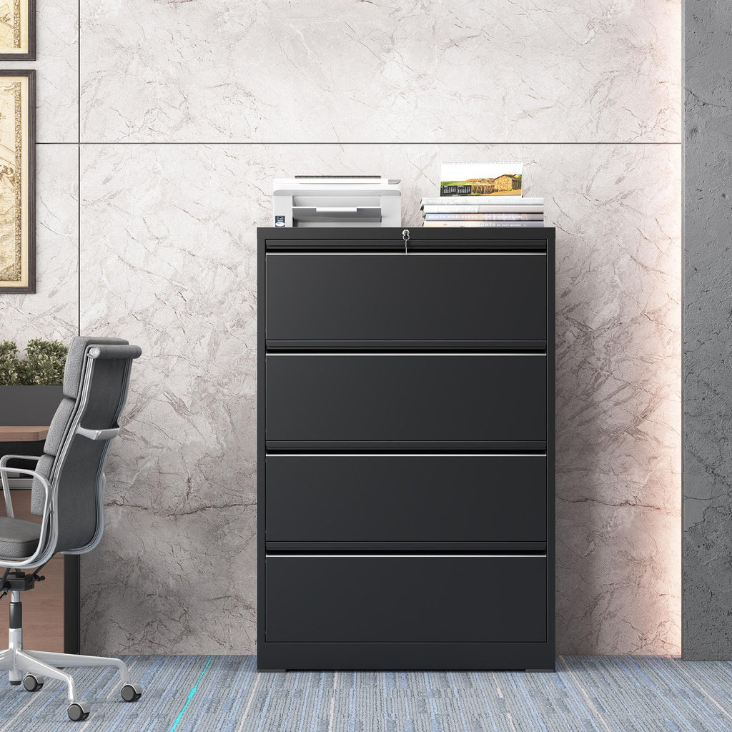 Black 4 Drawer Lateral File Cabinet with Lock E353