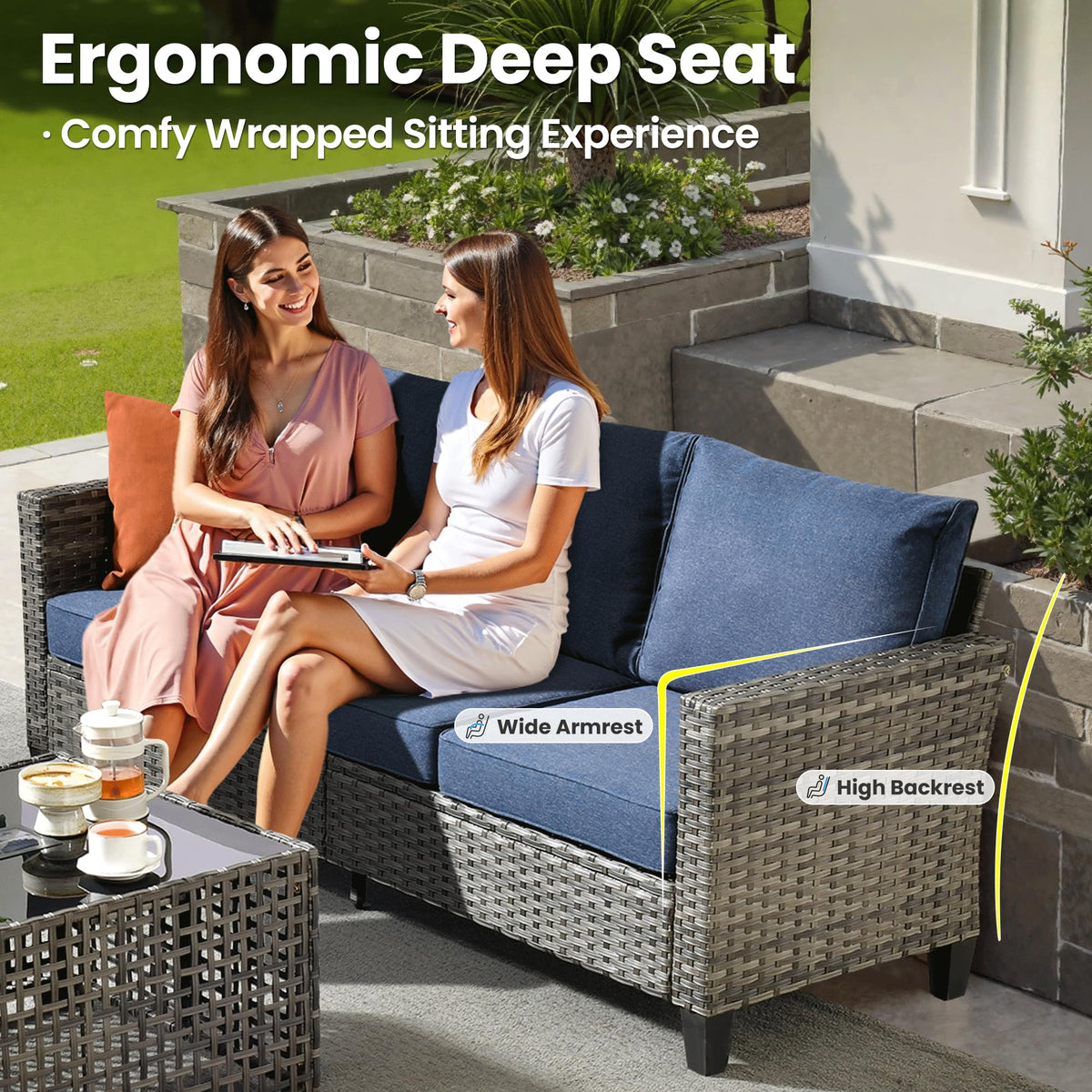 5 Pieces Wicker Patio Furniture Set with Swivel Glider Chairs G77403