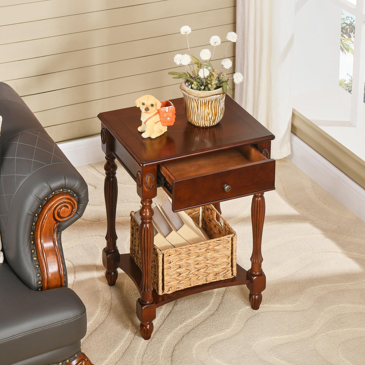 Side Table with Drawer and Storage Shelf D993