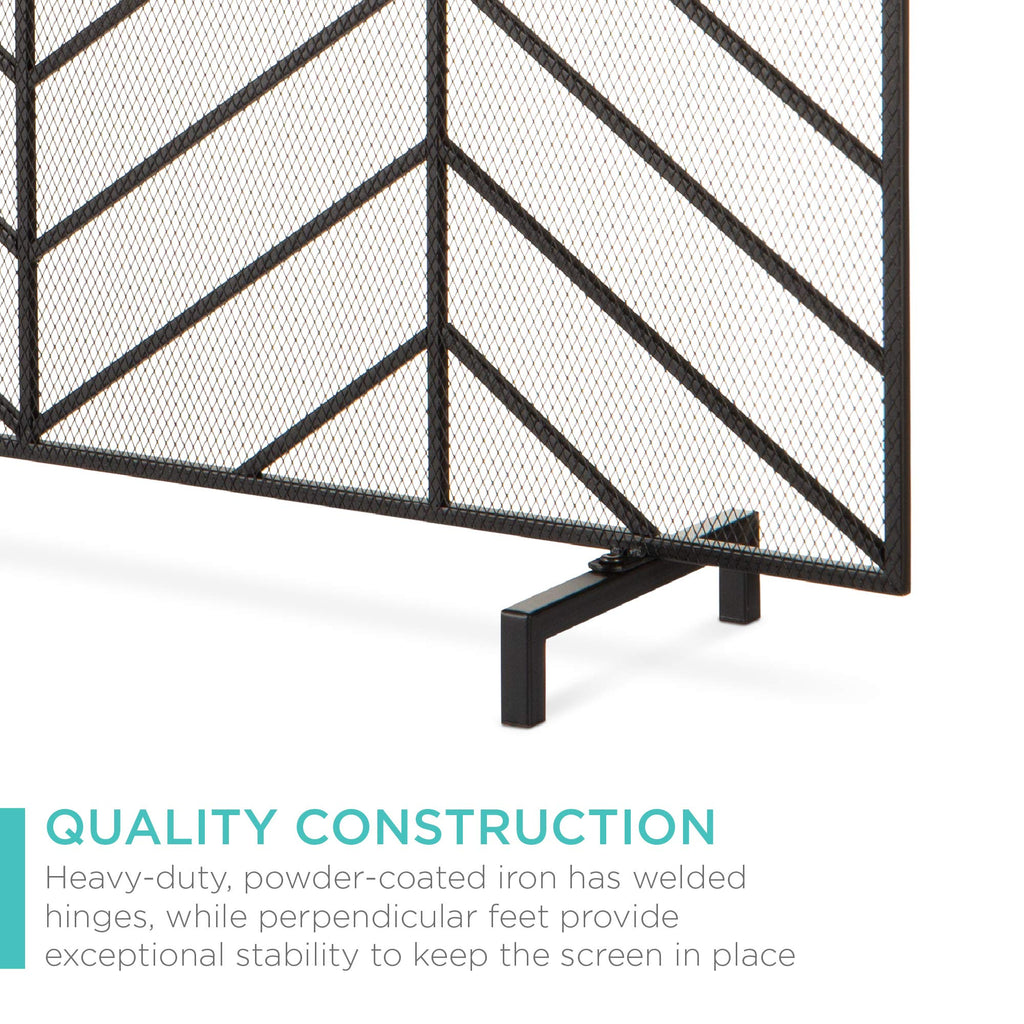 38x31in Wrought Iron Mesh Chevron Fireplace Screen D361906