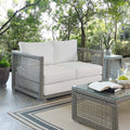 Gray White Wicker Rattan Loveseat with Cushions S752591
