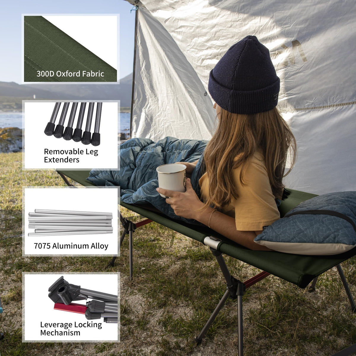Height Adjustable Ultralight Folding Camping Cot D116000