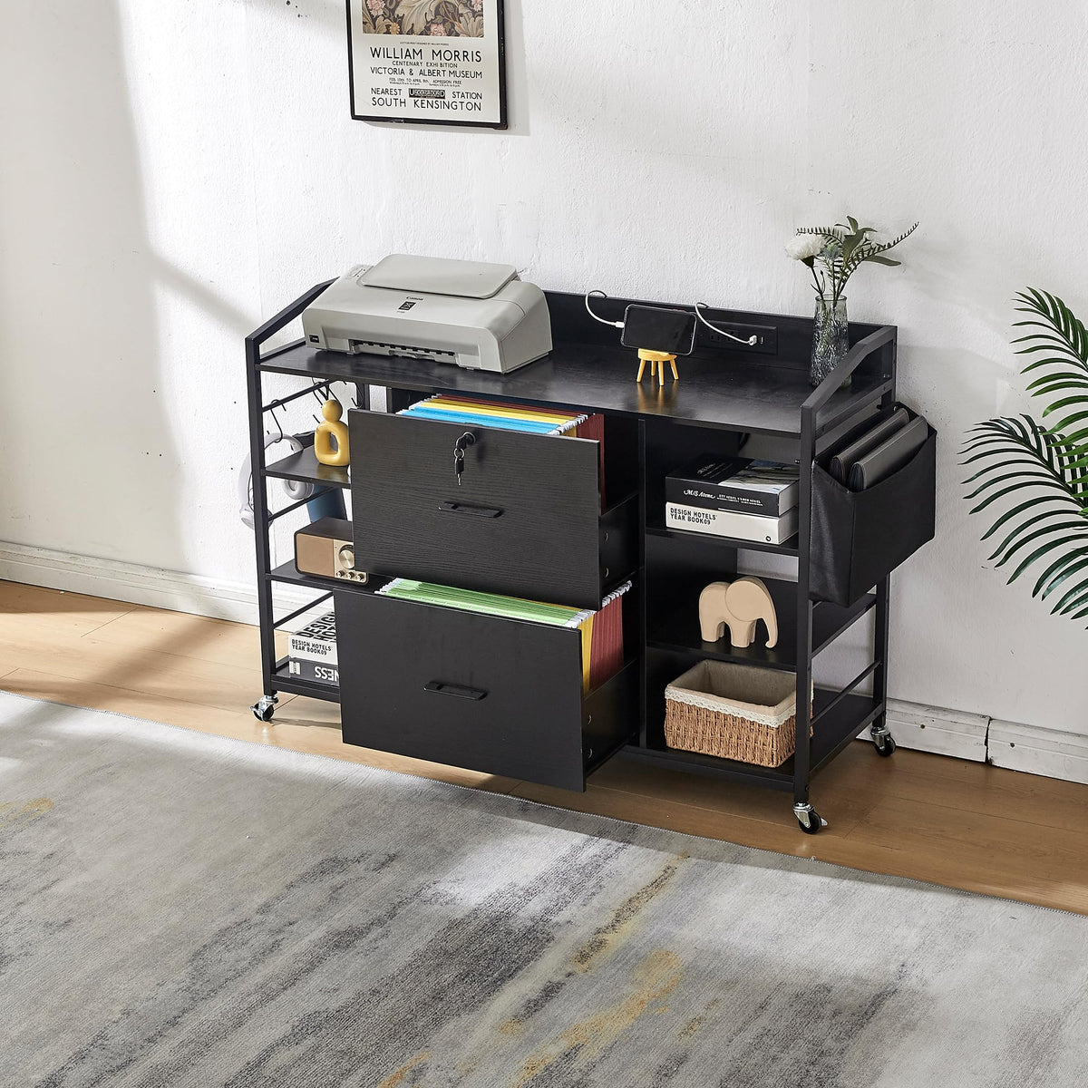 45" Black 2 Drawer File Cabinet with Lock and Power Outlet Y643