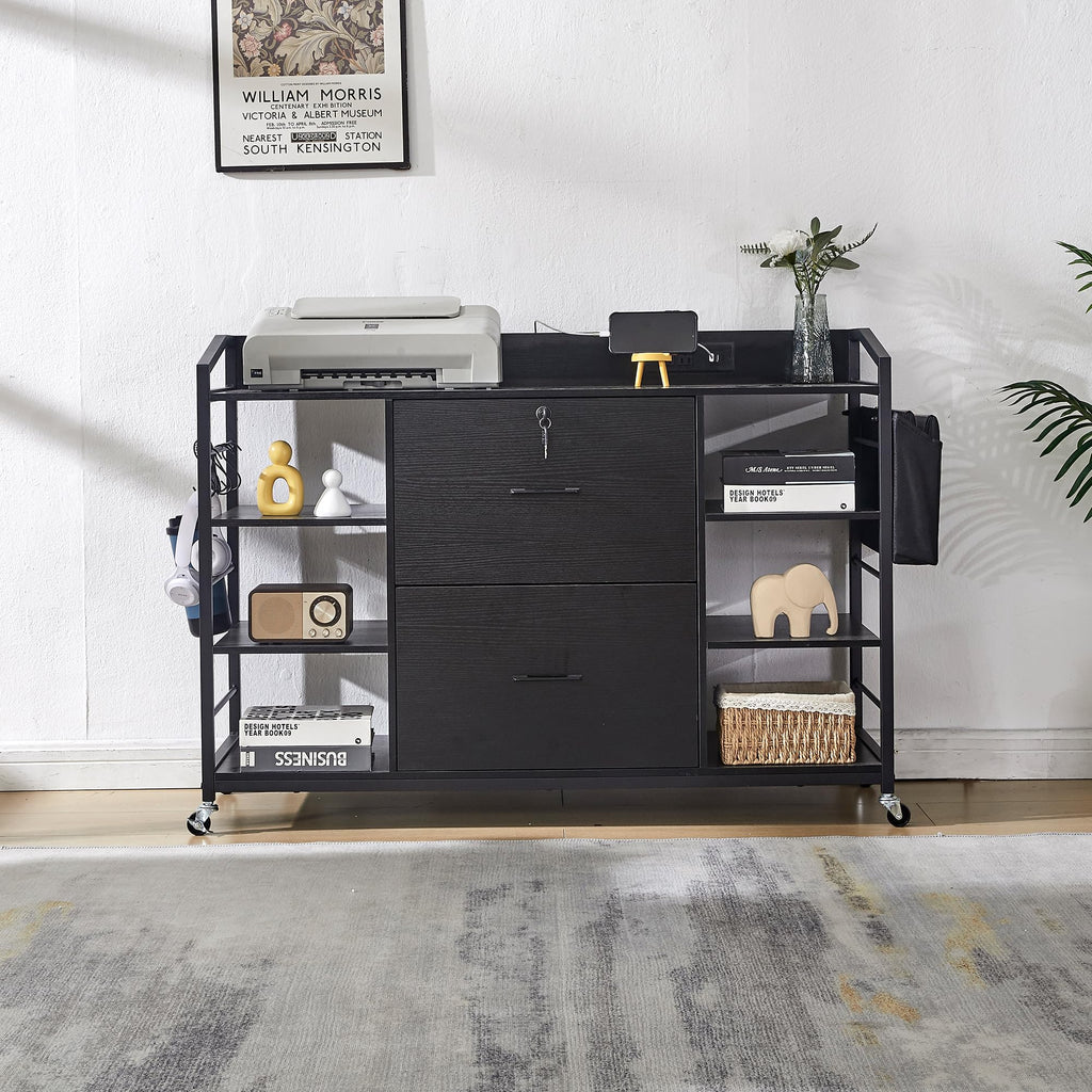 45" Black 2 Drawer File Cabinet with Lock and Power Outlet Y643